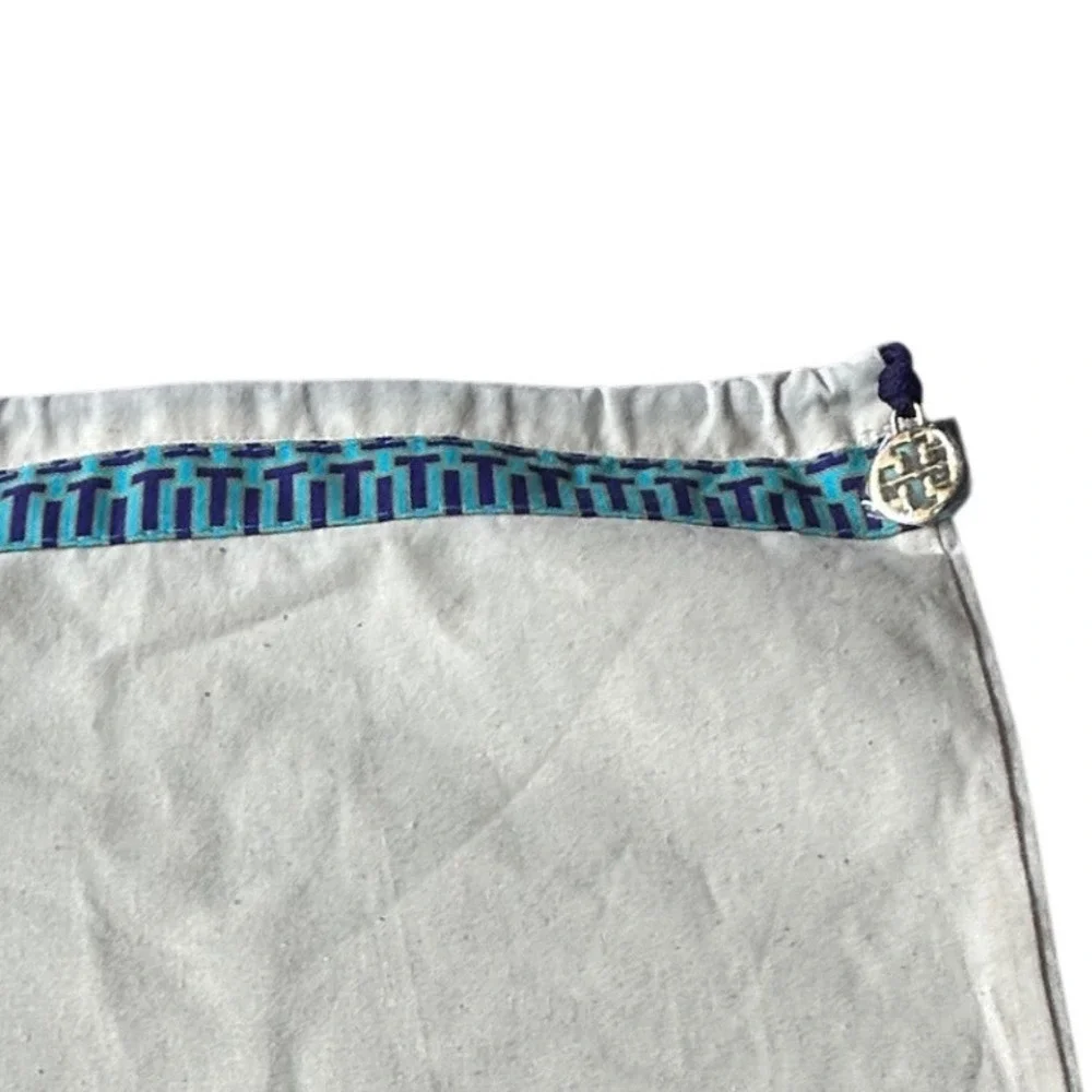 Tory Burch Drawstring Dust Bag Logo Charm  Storage Beige‎ Blue 12.5